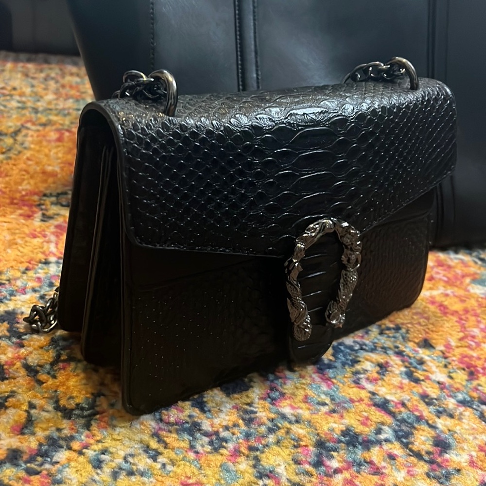 Black faux leather bag